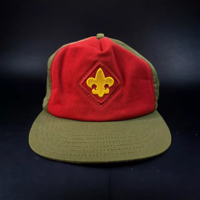 Vintage Boy Scouts BSA Twill Snapback Green Red Hat Cap Made in USA XL