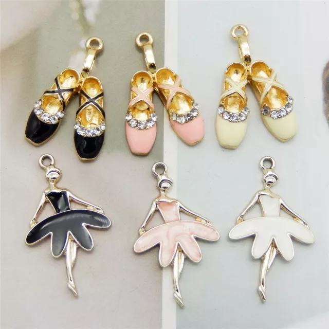 12 Stk Mehrfarbig Emaille Metall Ballerina Ballettschuhe  Anhänger Charm Bulk