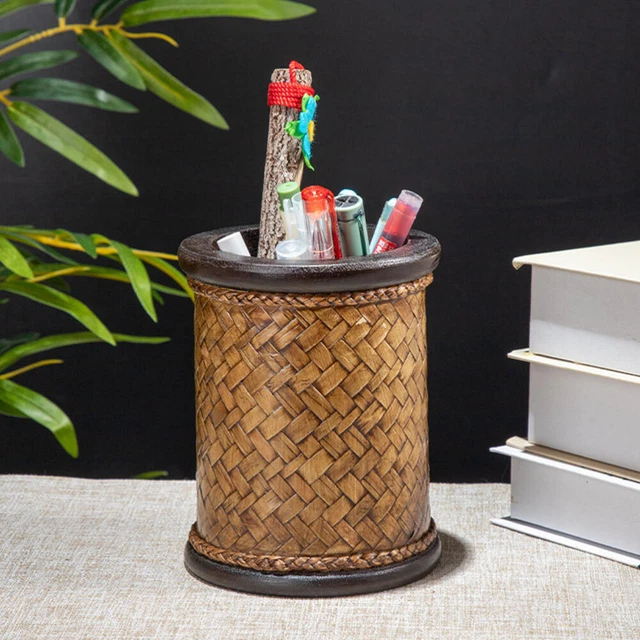 NUOBESTY Pot à Crayons Tissé Panier De Rangement Pour Articles Divers Boîte De Rangement Tissée Main Pour Bureau Ou Chambre