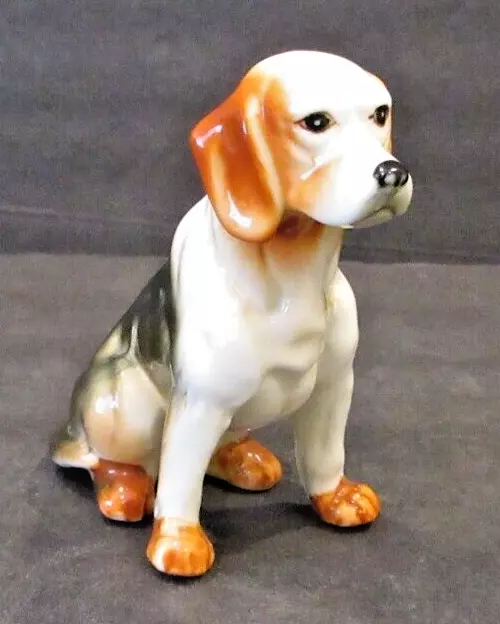 VINTAGE Beagle Harrier Dog Porcelain Dog Figurine Statue - MCM 1950s