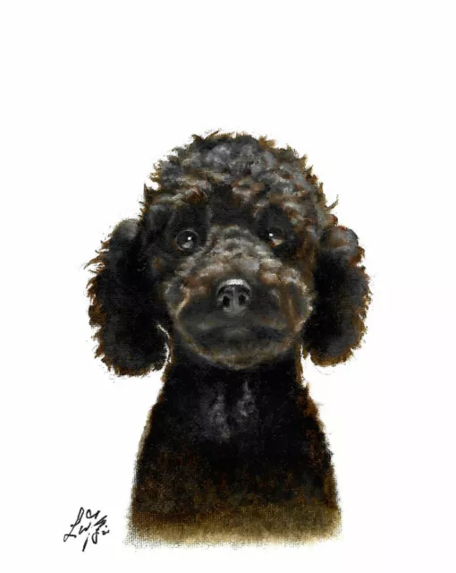 ✪ ORIGINAL Oil Portrait Painting POODLE Artist Signed Puppy Dog Artwork BLACK