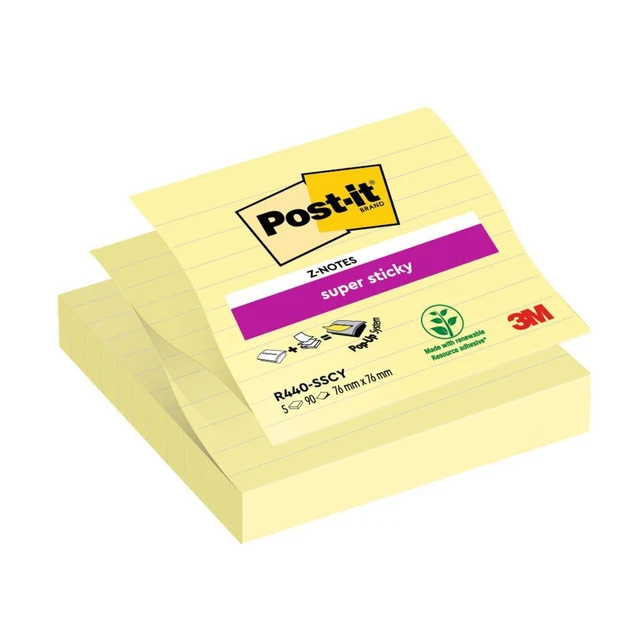 Ricarica foglietti Post it® Super Sticky - R440-SSCY - a righe - 101 x 101 mm -