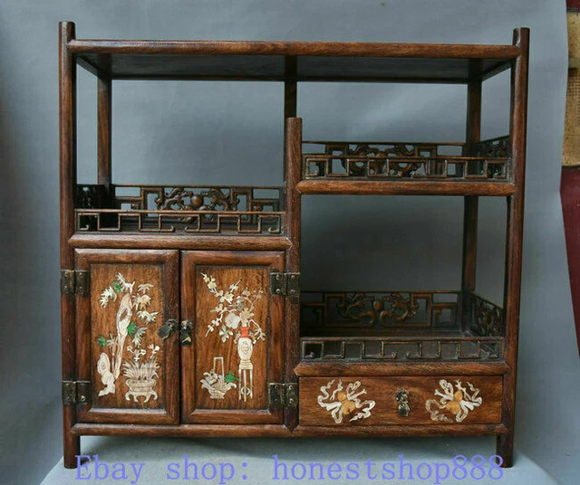 22" Collect Old Chinese Huanghuali Wood Inlay Shell Dynasty Drawer Cupboard