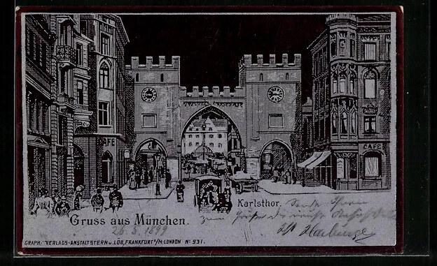 Vintage Postcard Munich Germany Architecture Mariensäule Marienplatz Souvenir