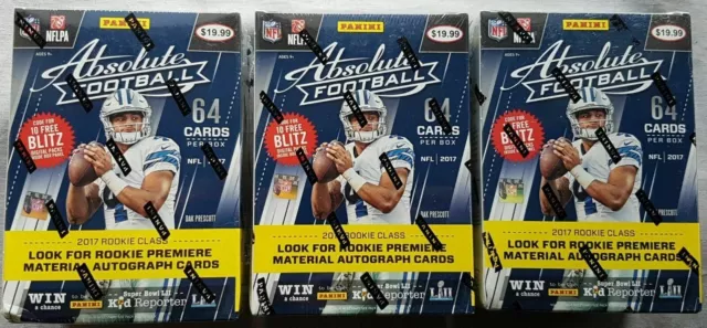 3x Panini Absolute Football Blaster 2017 Box NFL Trading Cards