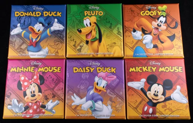 DISNDY MICKEY & FRIENDS 6-coin 1 oz SILVER Complete Set NEW ZEALAND MINT 2014