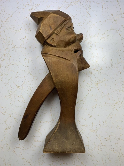 Vintage Hand Carved Wooden Gnome Elf Nut Cracker On Base