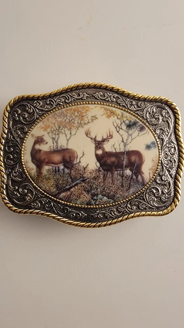 FRANKLIN MINT 10 Point Buck Deer Sportsman Belt Buckle RICK FIELDS Free Shipping
