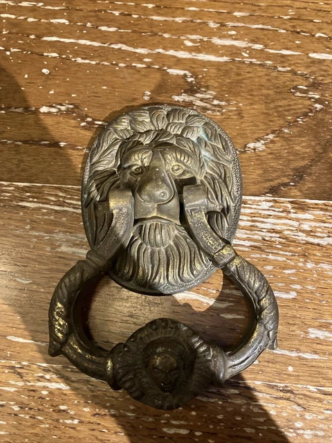 Ancien Heurtoir De Porte Déco Antique Tête De Lion Laiton 950gr Art Bronze