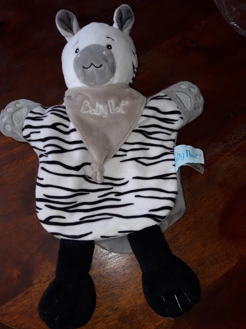 DPD/Doudou plat marionnette zébre blanc gris noir bandana marron BABYNAT ttbe