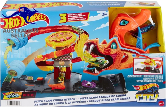 HOT WHEELS CITY Toy Car Track Set, Pizza Slam Cobra Attack, Snake