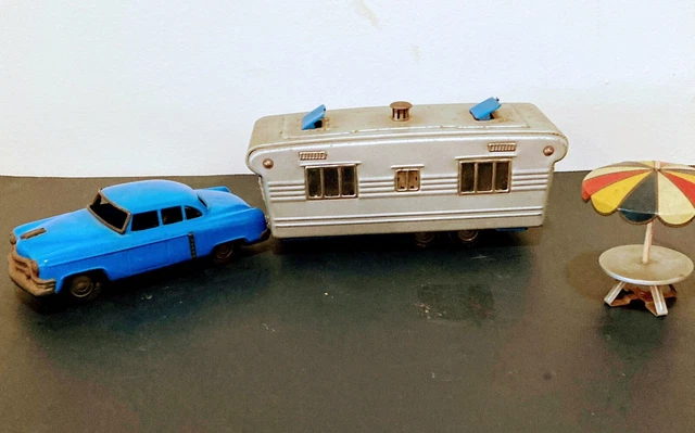 1950S JAPAN VINTAGE tin litho camper, friction car table antique