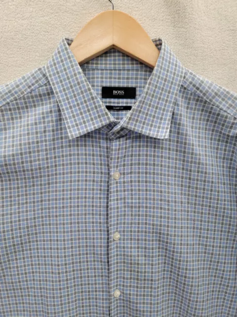 HUGO BOSS Sharp Fit Blue Men's Dress Shirt Size-17