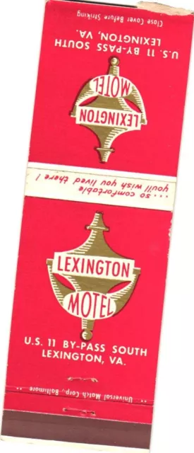 Lexington Motel, US 11 By-Pass, Lexington, Virginia, Vintage Matchbook Cover