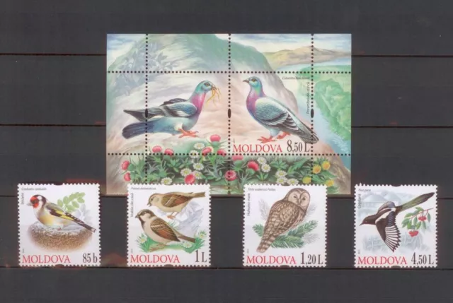Moldova 2010 Birds 4 MNH stamps + Block