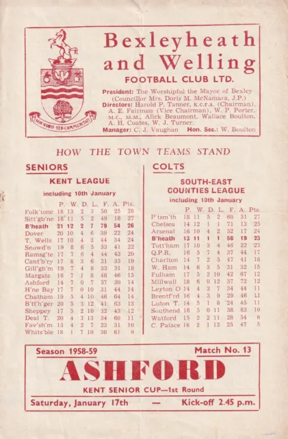 Bexleyheath & Welling v Ashford Town, 17 January 1959, Kent Senior Cup
