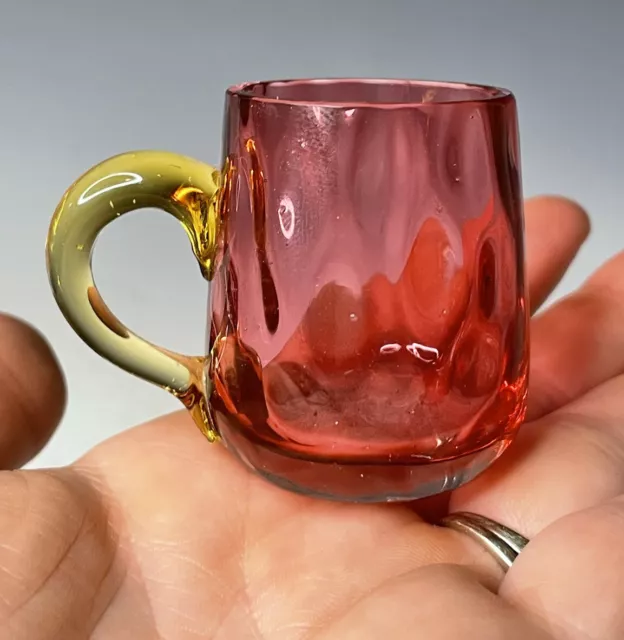 Antique Miniature Red Ruby Glass Bohemian Moser Diamond Optic Demitasse Cup Mini
