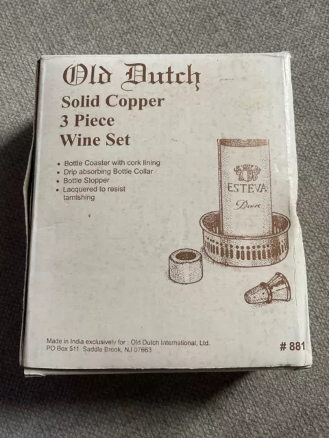 Old Dutch Solid Copper 3 Piece Wine Set - NIB #881 NEW