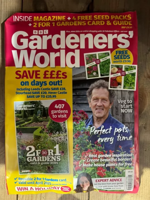 BBC Gardeners' World magazine May 2024 Inc 2 for 1 Gardens card & guide + seeds