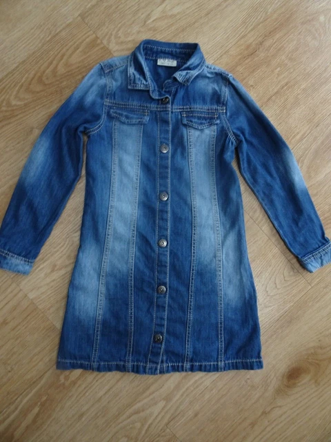 Abito a maniche lunghe NEXT ragazza denim blu con bottoni ETÀ 8 ANNI eccellente