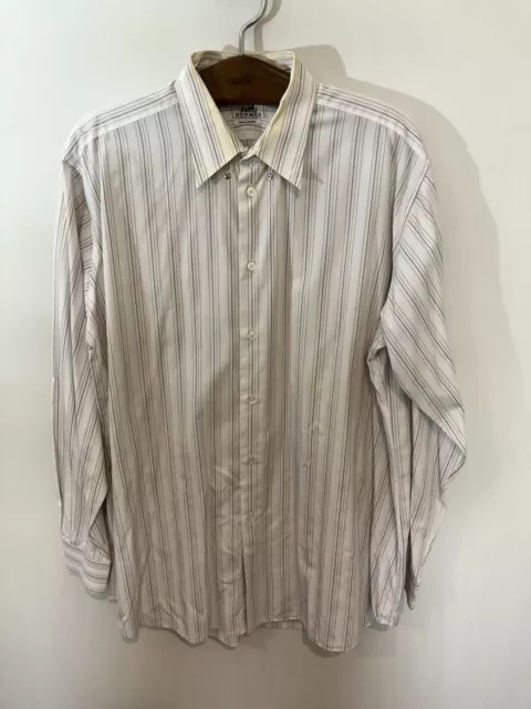 Vintage Hermes Paris Iconic Striped Luxury Casual Working Shirt Size 43