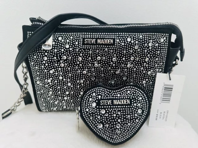 Steve Madden BLEXI Black W Silver Rhinestone Crossbody Bag W Coin Pouch~ NEW