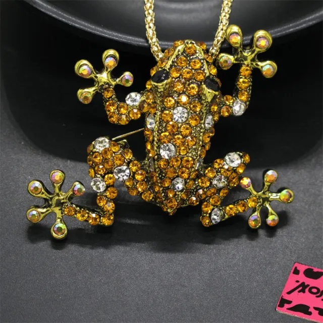 New Betsey Johnson AB Rhinestone Cute Yellow Frog Crystal Pendant Chain Necklace