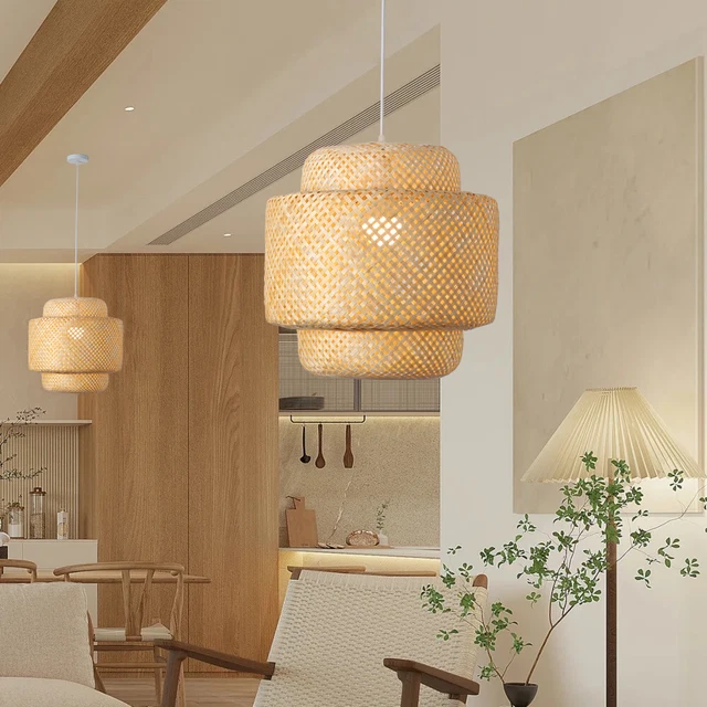 OSOLADY Rattan Lampenschirm Kugel - Geflochtener Pendelleuchten Schirm Weiß