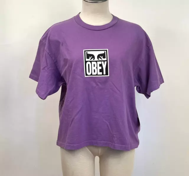 Obey Women's Cropped T-Shirt Eyes 2 Orchid Size S NWT Shepard Fairey Andre