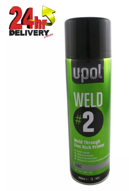 U-Pol Weld #2 Zinc Primer Aerosol Spray Paint 450ml Fast Drying Adhesion Upol