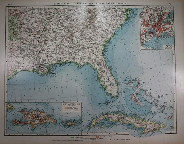 Old (XLG17x22) 1905 Time's Atlas Map ~ GULF of MEXICO - CUBA  ~ Free S&H