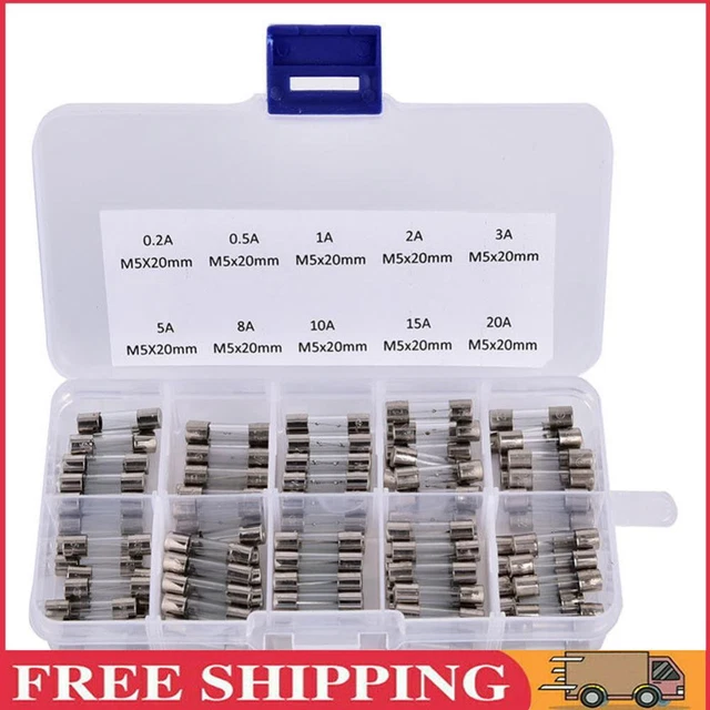 100 pz fusibili tubo di vetro per auto assortiti 10 tipi 0,2 A-20 A fusibile tubo di vetro fusibile fine