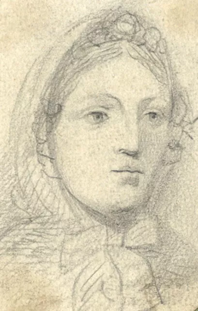 Marmaduke A. Langdale, Woman in Bonnet – 19th-century graphite drawing