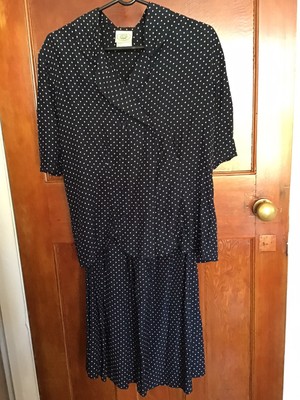 Vintage Laura Ashley-2 piece suit-navy with white spots-size 16