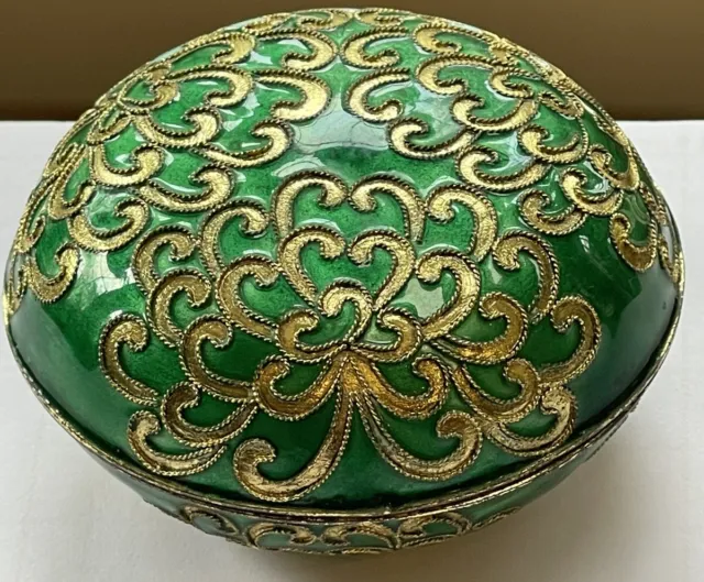 Chinese Champleve Cloisonne Enamel Decorated Circular Trinket Box Floral Mums