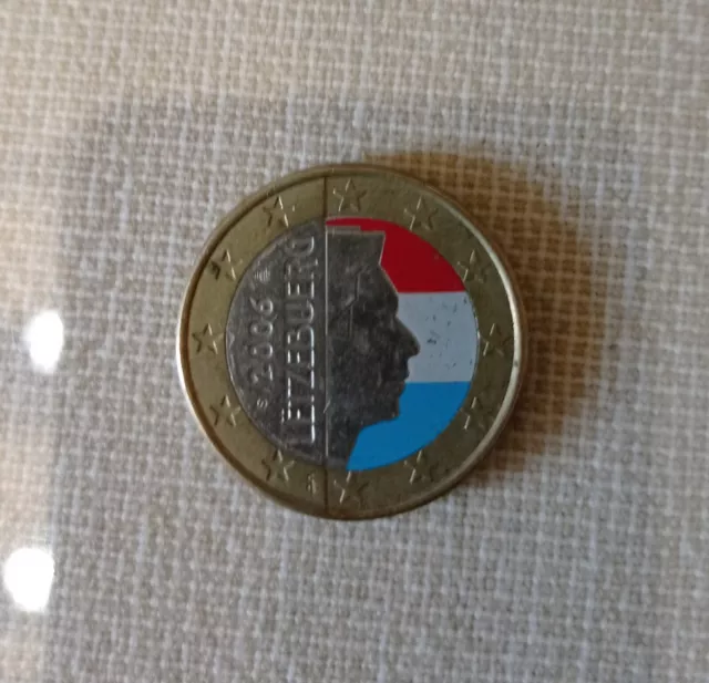 très rare ,monnaie, pièce de 1 euro colorisée du luxembourg