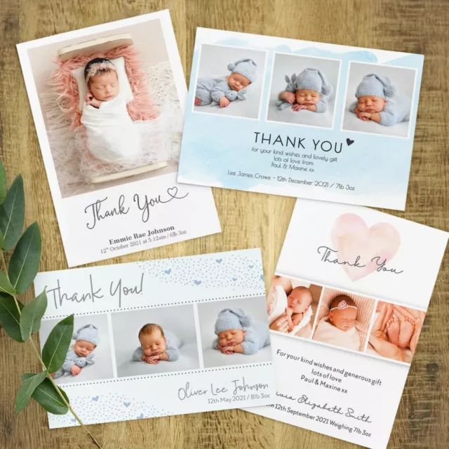 Personalisierte Foto Dankeskarten ~ Baby Junge oder Mädchen Geburtstag Taufe (B3)