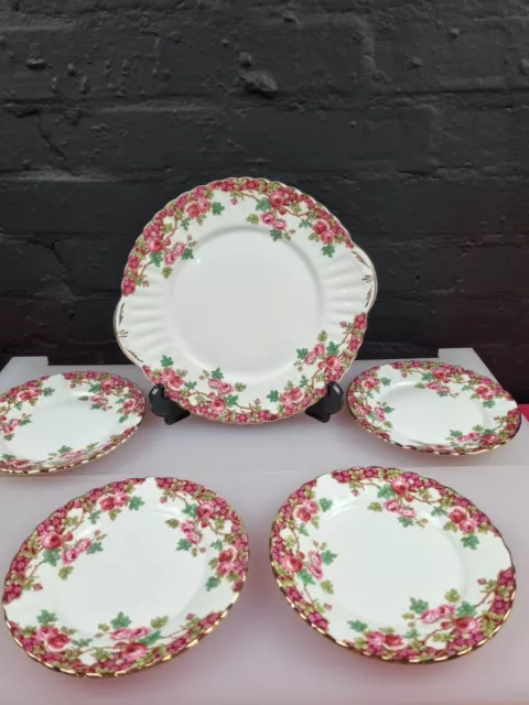 4 x Royal Stafford Olde English Garden Tea / Side Plates 6.5" + Cake 10"