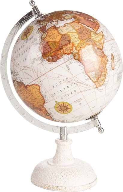 Mappamondo 32Cm Vintage Base in Marmo Cartina Politica Azzurra Meridiano Graduat