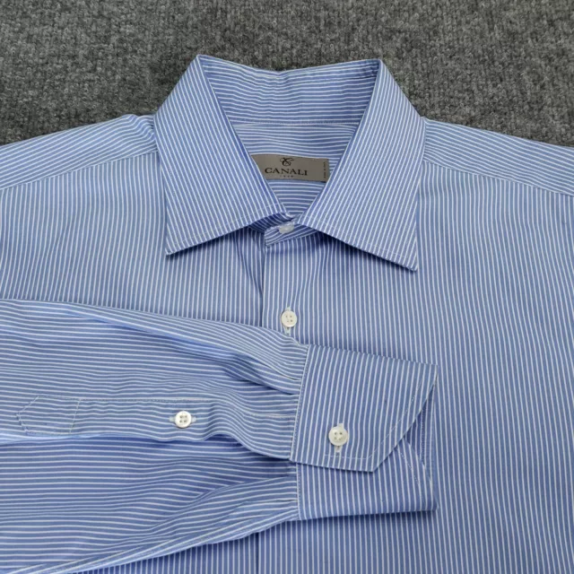 Canali 1934 Dress Shirt Men's Size 16.5 Cotton Blue White Striped Made in Italy