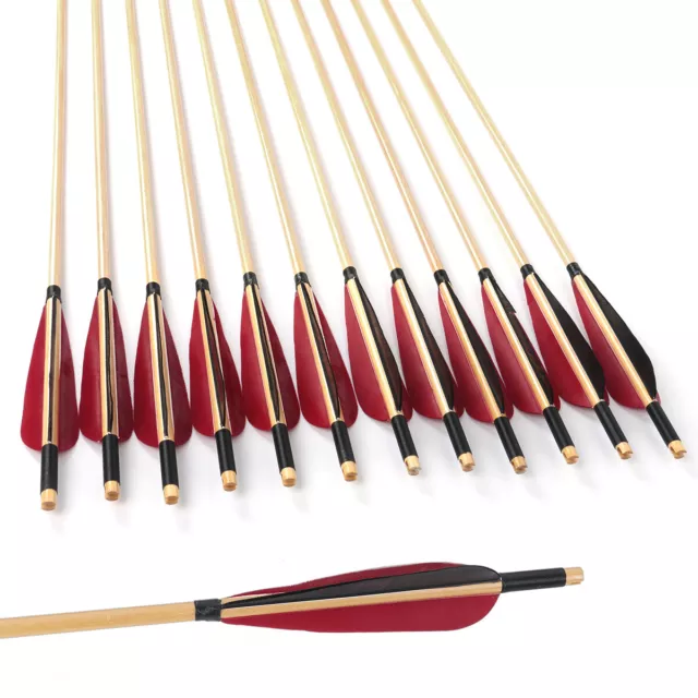 6/12pcs 31 Wooden Arrows Turkey Feather Traditional Archery Longbow  Recurve Bow
