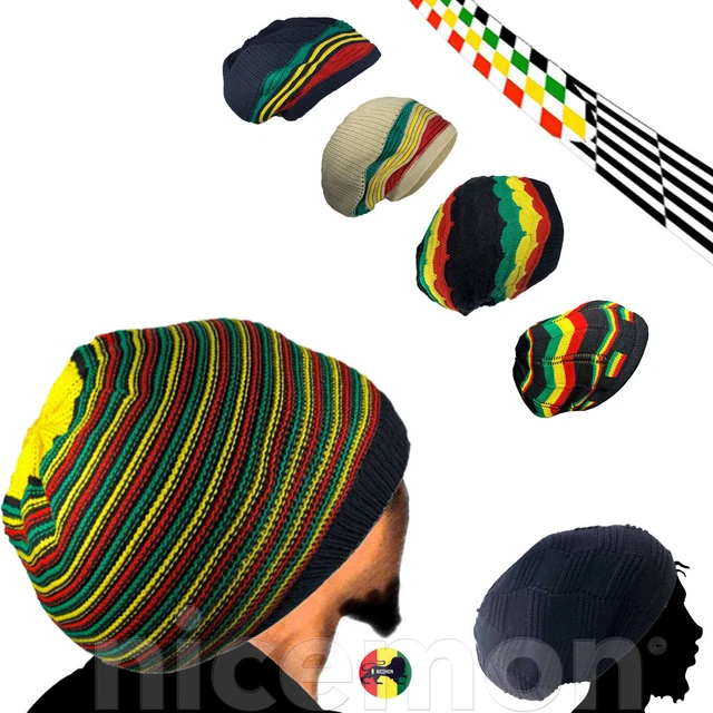 Crazy Lizard Cappello Rasta pour dreadlocks. Chapeaux pour Homme Bob Marley. Chapeau Noir avec Rasta strié. Bonnet Accessori Dreadlock Cappello. Cappelli Rasta giamaicani pour Hommes et Femmes