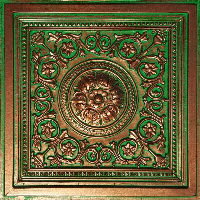 Washable PVC Ceiling Tiles 2' x 2' Lay-in Tile Mold Free, Majesty Copper Emerald Washable PVC Ceiling Tiles 2' x 2' Lay-in Tile Mold Free, Majesty Copper Emerald