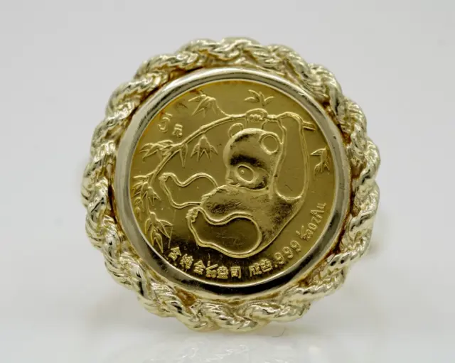 14K Yellow Gold Finish Without Stone 20"mm Coin Vintage 1985 China Panda 1/20 Oz