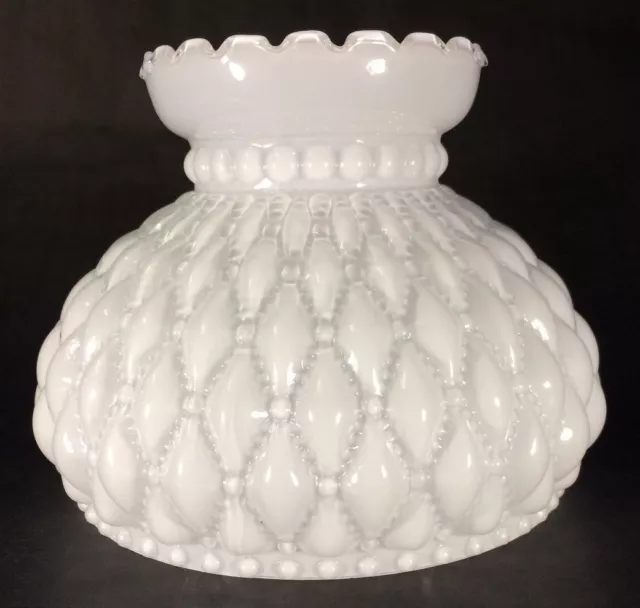 NEW 7" Diamond Quilted White Opal Glass Oil Student Lamp Shade Crimp Top  #PS660