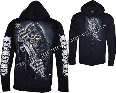Grim Reaper Sword Death Glow In Dark Zip Zipped Hoodie Hoody Jacket M - XXL