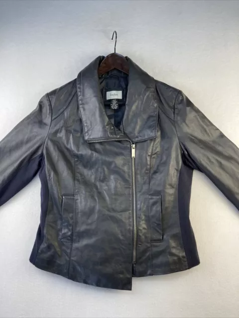 Neiman Marcus Moto Style Leather Jacket Size Large Black Double Collar