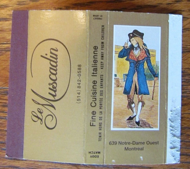 Matchbox Cover: Le Muscadin Italian Restaurant Montreal, Quebec Matchcover -C15