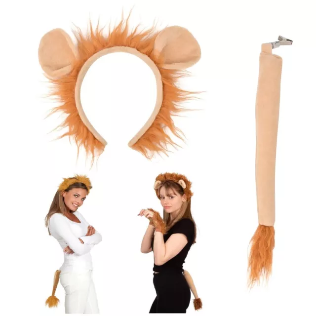Lion Ears Headband And Tail Set Adult And Child Fancy Dress Costume Accessory~