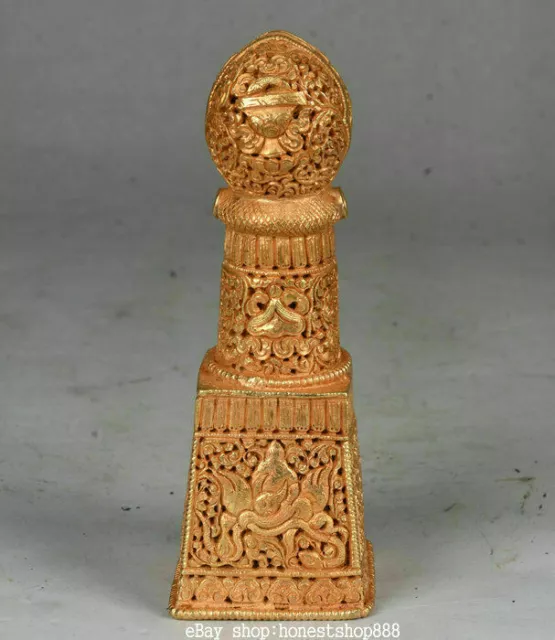 4.4 inch Old Tibetan Red Copper Gold Buddhism 8 Auspicious Symbol Beast Seal